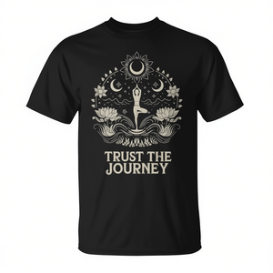 T-shirt Lotus Moon per yoga e pilates, design spirituale Boho con messaggio ispiratore: fidati del viaggio - Product Image 2