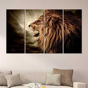 Tableau sur toile Lion rugissant : Impression moderne d'animaux sauvages pour la décoration de la maison, lot de 4 toiles - Product Image 1