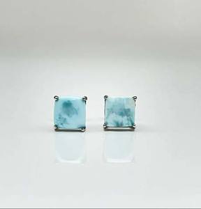Buena calidad Larimar 10mm forma cuadrada suave piedra preciosa punta conjunto 925 plata esterlina Stud pendiente hecho a mano verano joyería regalo - Product Image 1