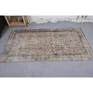 พรมตุรกีโบราณ3.4 x 6.4ft สีเบจสีน้ำตาลคลาสสิกพื้นที่ขนาดใหญ่การออกแบบเย็บปะติดปะต่อกันด้วยผ้าขนสัตว์ผ้าขนสัตว์สี่เหลี่ยมห้องโถงน้ำยางสำหรับห้องพัก - Product Image 3