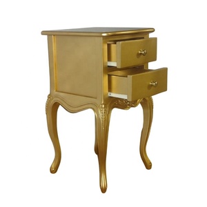 Table de chevet dorée, petite commode, reproduction antique, table de chevet en bois, table à lampe pour ensemble de meubles de chambre et mobilier d'hôtel - Product Image 3