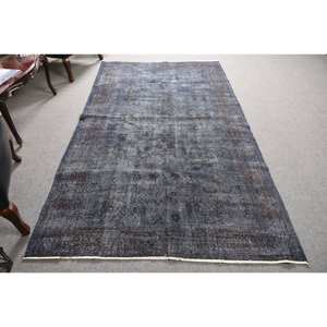 Vintage 4ft 9in X 8ft 8in tapis turc bleu et marron plat tissage laine tapis avec support en Latex pour décorations de salon - Product Image 1