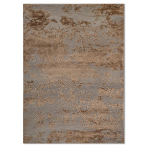 Tapis Kavi gris et noir noué à la main en laine et soie de bambou, motif abstrait, technique de velours coupé, doux pour la maison et le bureau - Esk-431(Fr) - Product Image 1