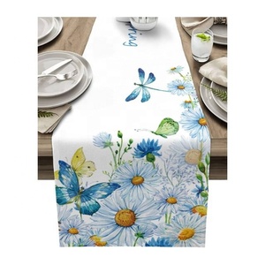 Hot Sale 100% Organic Cotton <b>Table</b> <b>Runner</b> Sets Factory Direct with GOTS Certificate Dragon Fly Embroidered for Weddings - Product Image 1