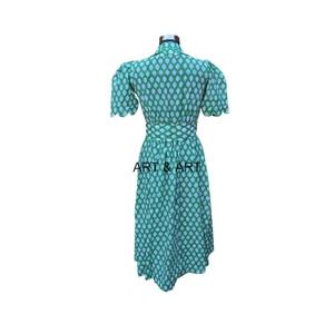 Vestido de algodón de estilo simple Midi largo de nuevo diseño hecho a mano indio para mujer, escote en V con bolsillo para fiestas y ocasiones especiales - Product Image 6