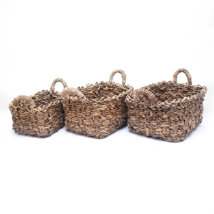 Natural Banana Bark Storage <b>Basket</b> Set Chunky Cross Knot Braid <b>Rectangular</b> Bin Arch Handle Tray Pure Art Setup Room Decor Crafts - Product Image 1
