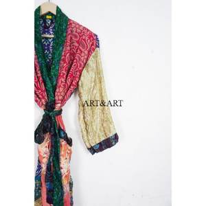 Spring Summer Elegant 100% Silk Soft Nightgown Kimono Long Sleeves Bathrobe Nightwear Dress Vintage Sleepwear Set for Women - Product Image 3