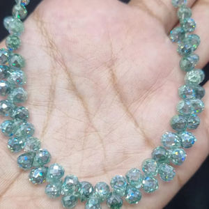 Moissanite Blue Diamond Briolette Teardrops Beads Hecho a mano personalizado Moissanite Beads - Product Image 1