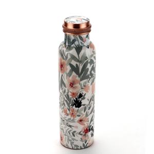 White & Blue Floral Design Printed <b>Copper</b> <b>Water</b> <b>Bottle</b> for Ayurvedic Health Benefits Leak Proof Eco Friendly & Durable Design - Product Image 5