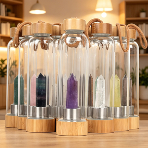 Premium Crystal Crafts Custom Logo Water Bottle Healing Energy Stainless Steel Bamboo Glass <strong>Elixir</strong> Bottle - Product Image 4