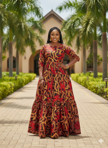 High Quality Organic African Wax Print Dress with Leafy Design Quick-Dry & Anti-Bacteria Twill Fabric for <b>Women</b> Casual Wear - Product Image 4