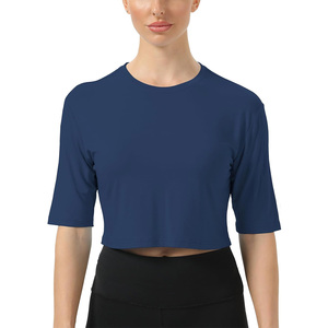 Top corto de entrenamiento para mujer, sesiones de gimnasio de yoga, fitness, gama completa de marca personalizada y logotipo bordado, etiqueta de color de tela - Product Image 5