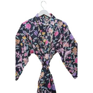 Beautiful Floral Print Pure Cotton Knee Length Kimono <b>Robe</b> for <b>Women</b> Long Bathrobe with Thermal and Plus Size Gift For Her - Product Image 4