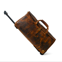 Sac de voyage vintage en cuir véritable avec roulettes, fermeture éclair, 56-75L, sangle réglable, multifonction, grande capacité, portable