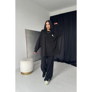 Ensemble de vêtements en velours côtelé noir classique pour femmes en gros - Product Image 4