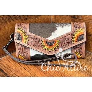 กระเป๋าสตางค์หนังวัวแบบตะวันตกประดับหนังแท้สำหรับงานแกะสลักด้วยมือกระเป๋าสตางค์หนังแบบหลายช่อง - Product Image 1