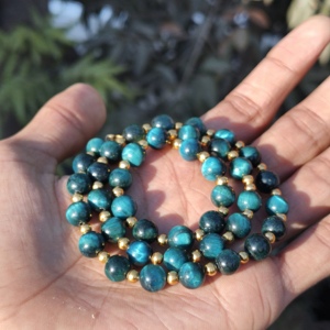 Collar de Cuentas de Ojo de Tigre Azul de 8 mm, Collar Redondo de Ojo de Tigre Natural, Joyería de Piedras Preciosas Minimalista Hecha a Mano, Regalo - Product Image 2