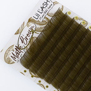 Extensions de cils en cachemire et soie colorées, extensions de cils individuelles Taupe mat Olive, fournisseurs de cils en gros, meilleurs fournitures de cils en gros - Product Image 2
