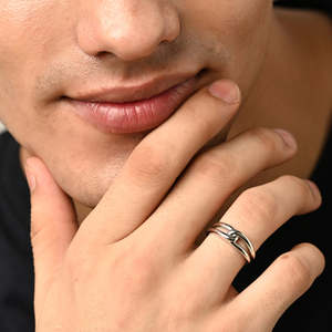 NOVAMART Fine Buy Premium 925 Pure Sterling <b>Silver</b> <b>Rings</b> for <b>Men</b> Geometric Design Zircon Pearl Rhodium Gold Plated Multifaceted - Product Image 4