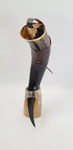 High <b>End</b> Drinking Horn with Thick Leather Holder for Secure Grip and Durability for Collectors and Unique Home <b>Bar</b> Accessories - Product Image 2