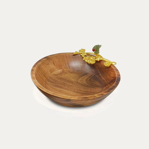 Bol à salade moderne fait à la main poignées en bois de cerf support en laiton fini Nickel feuilles de bois qualité supérieure pour bol de service de table de mariage - Product Image 5