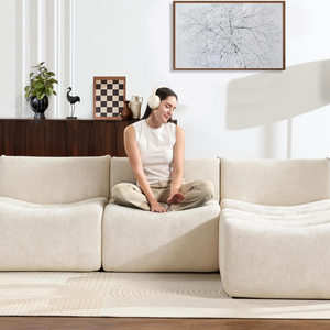 Modern Living Room <b>Sofas</b> Meroow MS3 45cm High Seat Bamboo-Style Modular Sectional <b>Sofa</b> L-Shape Floating Design Chenille Couch - Product Image 2