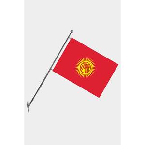 Ensemble de mât de drapeau télescopique mural du Kirghizistan avec bannières en polyester imprimées numériquement - Product Image 1