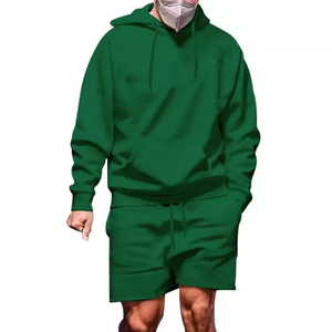 Conjunto de sudadera con capucha y pantalones cortos de manga corta con bloque de color para hombre, ropa de calle informal de verano, atuendo ligero transpirable de dos piezas - Product Image 2