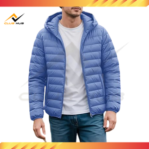 Venta caliente de alta calidad azul claro ligero chaqueta acolchada con capucha resistente al agua prendas de vestir exteriores fabricante en Pakistán - Product Image 4