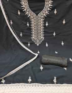 Designer Wear Ethnic <b>White</b> Embroidery Work Printed Georgette Unstitched Salwar <b>Suit</b> Set for Indian <b>Wedding</b> - Product Image 4