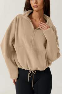 High Quality Custom Women's <b>Gym</b> Pullover Long Sleeves Oversized Half-Zip <b>Sweatshirt</b> For Woman With Pockets - Product Image 3