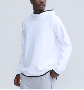 Winter Autumn <b>Long</b> <b>Sleeve</b> High Neck Workout Plain <b>White</b> Workout Sports Mens Gym Hoodies - Product Image 2