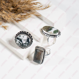 Bagues ajustables en agate mousse les plus saisissantes, pierres précieuses les plus bénéfiques pour la méditation, les fêtes et le port quotidien - Product Image 2