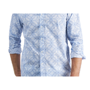 Camicia Casual da Uomo Blu 100% Cotone con Stampa a Medaglione, Taglia 2XL, in Tessuto Popeline Traspirante, Stile Elegante - Product Image 3