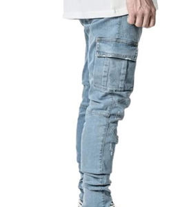 Pantalones vaqueros para hombre hechos a medida OEM al por mayor, transpirables y cómodos con bolsillos delanteros con logotipo personalizado - Product Image 5