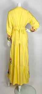 Vestido Maxi Boho de Algodón con Cuello en V para Mujer, Elegante, Bordado Floral, Largo hasta el Suelo, Cintura Natural - Product Image 4