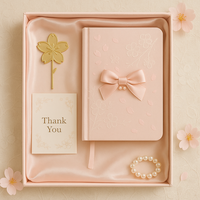Carnet LABON Sakura Blossom A5 en tissu rose avec motif de pétales de fleurs de cerisier, nœud perlé pour un cadeau romantique, écriture de printemps