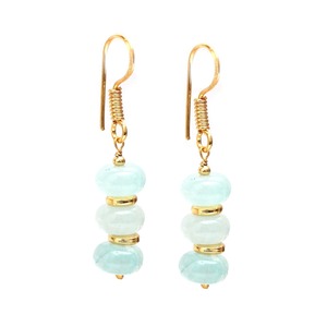 Handmade Gold Spacer Beads <b>Dangle</b> <b>Earrings</b> with Aqua Chalcedony Birthstone Fashion Drop Design with Plated Gold Hook - Product Image 1