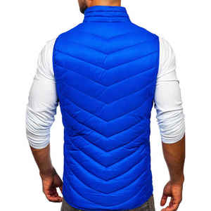 Personnalisable grande taille hommes hiver gilet bouffant léger polyester plaine sans manches vêtements d'extérieur décontractés col montant veste - Product Image 3