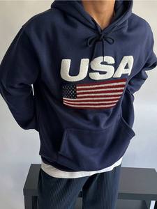 Sweat à capuche personnalisé pour hommes avec drapeau américain, broderie de lettres, doublure thermique d'automne, col à capuche style rue, sérigraphie numérique - Product Image 4