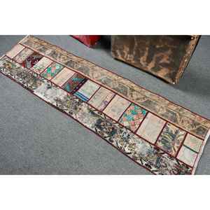 Alfombra Vintage Estilo Runner de 2x7.2 pies (61x219 cm), Alfombra Turca de Lana Ikat Roja - Product Image 4