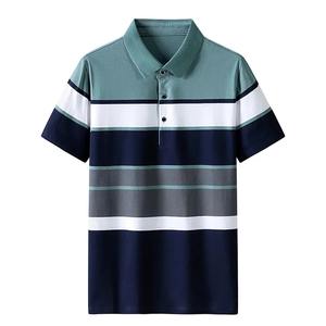Polo décontracté à manches courtes pour hommes T-Shirt décontracté d'été à manches courtes Tops Stripe Printed Button Polo Vêtements surdimensionnés - Product Image 3