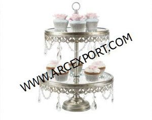 ที่วางบนโต๊ะอาหารสีขาว2ชั้นพร้อมแหวนสีเงินและสีทองแท่นวางเค้กดีไซน์ดอกไม้สำหรับใช้ในวันเกิด - Product Image 2