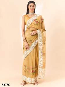 Dernier Designer Organza Soie Brodé Imprimé Saree par Fab zone - Product Image 2