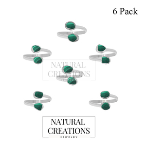 925 Sterling Silver Natural Shape Malachite Ring Bezel Setting Classic Style for Engagement Anniversary Gift Pack Of 6 - Product Image 2