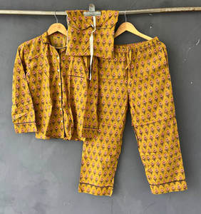 Conjunto de pijama de algodón hecho a mano para mujer, traje de dormir con estampado de bloques, ropa de dormir de verano, traje de noche de algodón para mujer - Product Image 3