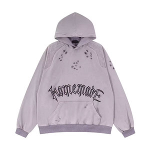 Vêtements d'hiver OEM Hommes Casual Streetwear Clothes Distress Embroidery Hoodie Sweatshirts personnalisés Pullover Unisex Thermal Hoodies 2024 - Product Image 1