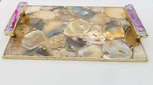 Ensemble de sous-verres avec plateaux en agate pour la maison et l'hôtel Plateau de service en agate avec poignée en métal Plateau à bijoux en agate pour article cadeau à vendre - Product Image 6
