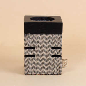 Geometric <b>Wooden</b> Bakhoor <b>Burner</b> with Black Top Modern Incense Holder <b>for</b> Oud & Resin - Product Image 2