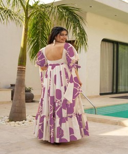 NUEVA LLEGADA RAYÓN DIGITAL IMPRESO TRABAJO VESTIDO DE UNA PIEZA DESGASTE DE FIESTA PRECIO AL POR MAYOR ROPA ÉTNICA - Product Image 4